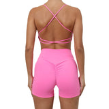 Toloer Shoulder Strap Beautiful Back Bra Peach Hip Shorts Yoga Suit Running Quick-Dry Tight Sports Fitness Suit-Outfit