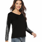 And Winter Women's Blouse Ebay Popular Style Sequins Spliced Long-Sleeved V-Neck T-Shirt Women-Outfit