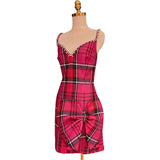 Sexy Plaid Sling Dress For Women V Neck Sleeveless High Waist Colorblock Mini Dresses Female Fashion Clothing