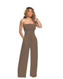 Toloer New Women's Casual Flat Shoulder Wrapped Chest Wide-Leg Jumpsuit-Outfit
