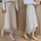 Autumn And Winter Lace Knitted Skirt Women With Sweater High-Waisted A Word Two Sides Wear Medium Long Wool Skirt