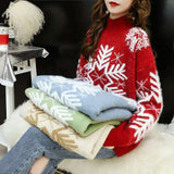 Red Christmas half high collar sweater for women loose and thickened new style student pullover in autumn and