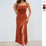 Women's Summer New Sexy Square Collared Back Sling Skirt Dress