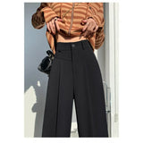 Toloer Figure Black Wide Leg Pants Female Autumn High Waist Down Narrow Version Small Thin Loose Blasuit Pants-Outfit