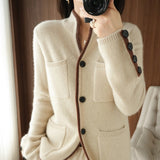 100% Cashmere / Wool Sweater Autumn/Winter 2022 Women's Stand-up Collar Cardigan Casual Knit Tops Korean Plus Size Female