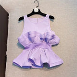 2022 Solid Color Sweet Pleated Ruffles Patchwork Shirt Women Sleeveless Slim Chiffon Blouse Top for