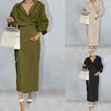 Toloer 2024 New Women's Wear Temperament Elegant Solid Color Long Sleeve Lapel Slim Dress