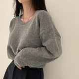 Dark Academia Solid Color Round Neck Sweater-Outfit