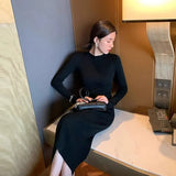 Women Knitted Sweater Long Sleeve Basic Solid Slim Midi Bodycon