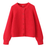 2025 New Women's Solid-Color Casual Fashion Coarse Knit Long-Sleeved Sweater Cardigan