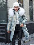 2022 Big Fur Collar Down Jackets Women Long Coats Winter Thick Parkas Woman Hooded Zipper Warm Overcoats Female