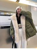 2022 Winter Duck Down Jacket Bat Sleeve Women Oversized Coat Fluffy Faux Fur Warm Parkas Big Fur Women Waterproof