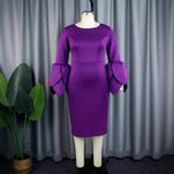 Temperament Style Dress Personality Petal Sleeve Round Neck-Waisted Dress