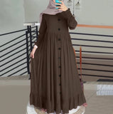 Muslim cotton and linen literature and art retro casual large-size round collar frilly dress in spring and autumn-Outfit