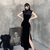 Retro Style Improved Cheongsam Female Ins Winter New Girl Forked Dress Temperament Slim Skirt-Outfit