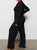 Long Sleeve Button Down Ribbed Knit Pajamas Set-Outfit