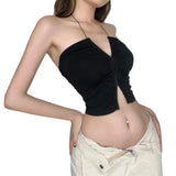 Toloer 2023 New Women's Solid Color Slim Fashion Hanging Neck Strap Sexy Back Vest Woman-Outfit