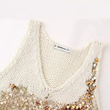 Toloer 2024 New Women's Fashion Joker Casual Sequins Knit Vest Jacket 0021005-Outfit