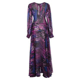 Spring Summer New Women's Dress V Collar Lantern Sleeve Red Leaf Print