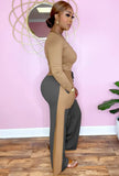 Casual V-Neck Plain Shirt and Contrast Color Sweatpants 2PC