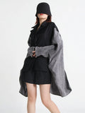 Toloer Large Size Loose Casual Coat Female Spring 2024 New Fashion V-Neck Long Sleeve Cardigan Irregular Windbreaker-Outfit