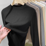 Pat Small Standing Collar Bottomed Blouse Women's Autumn And Winter Thread Foreign Style New Elastic Soft Waxy Pro-Skin Grinding Coat-Outfit