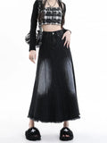Toloer Denim Skirt Female Spring Autumn 2024 New Mid-Long Elastic High Waist Hanging Feeling Hair Edge A-Word