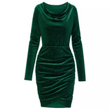 Toloer Winter Fashion Women's Wear New Casual Solid Color Swing Collar Long Sleeve Sprinkle Pink Velvet Dress-Outfit