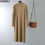 2022 autumn winter thick straight maxi sweater dress women high neck long sweater dress elegant female loose sexy knit