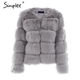 Simplee Vintage fluffy faux fur coat women Short furry fake fur winter outerwear pink coat 2018 autumn casual party