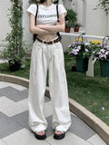 Toloer Denim Pants Women's Summer 2024 New High Waist Loose Straight Pants Down Wide Legs Drag The Floor Casual Pants-Outfit