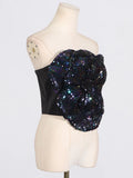 Toloer Spring And Summer New Fashion Sexy Sequins Three-Dimensional Flower Splicing Design Feeling Waist Wipe Chest Top Women-Outfit