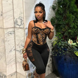 Women's Spring And Summer Low-Waist Net Yarn Lace Perspective Kit Hips Solid Seven-Point Casual