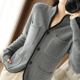100% Cashmere / Wool Sweater Autumn/Winter 2022 Women's Stand-up Collar Cardigan Casual Knit Tops Korean Plus Size Female