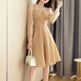 Toloer Dress Light Luxury Foreign Style Long Sleeves Light Luxury Fold Three-Dimensional Design Waist Show Thin Dress Women's Dress-Outfit