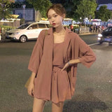 Spring Summer New Women's Casual Outfit Korean Fashion Three Piece Sets Small Sling Suit Jacket High Waist Short Pants