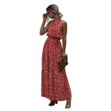 Dot Printed Lace Up Halter Tied Long