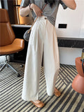 High-Rise Water Wash Cotton Casual Suit Pants Women's Summer Thin Loose Straight Broad Leg Pants Feel Nine-Point