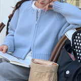 Zipper Knitted Sweater With A Girl's Early Autumn Short French Vintage Design Temperament Loose Jacket-Outfit