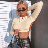 Toloer Collar Long Sleeve Big Back Sexy Top Female Spring New Slim Strap Bottom Shirt-Outfit