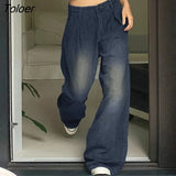 Fashion Baggy Jeans For Women Blue Simpe Casual Low Waist Straight Leg Denim Pants Washed Vintage 90s