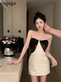 Summer Sexy Dress Woman French Style Spaghetti Strap Chain Halter Off Shoulder Patchwork Slim Elegant Dresses Mini Party-Outfit