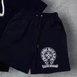 Trendy Retro Print Round-Neck Short-Sleeved Men's Loose Cotton Free-Fitting Hiphop Pants Couple