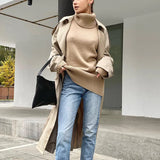 Selling Solid Women's Knitting Knitting Jacket High-Collar Sweater Loose