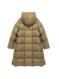 90 White Duck Velvet Long Down Jacket Female Winter New Loose Add Thick Fashion Square Pure Color Over The Knee Hooded Coat-Outfit