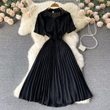 French Dress Women Korean Style Short Sleeve Solid Office Lady Dresses Summer Casual Vacation Beach