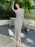 Pat Gentle Little Whine Fine Knitting Hanging Neck Pure Desire Forked Dress Autumn And Winter Temperament Waist Waist Hip Length Skirt-Outfit