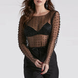 New Explosion Super Fairy Sexy Lace Jersey Bright Diamond Inside And Outside Wearing Mesh Long-Sleeved Top