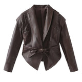 Early Spring New Women's Retro Coffee Brown Leather Coat