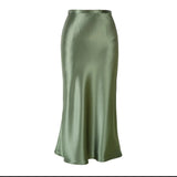 Satin High Waist Skirts Women 2021 New Soft Smooth Silk Office Lady Basic Midi Skirt Chic Elegant Glossy Long